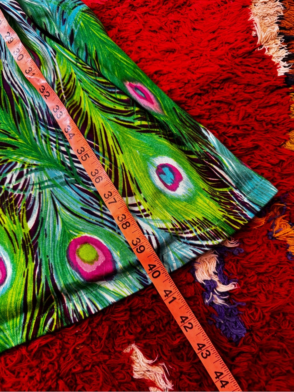 60s Vintage Peacock Print Wiggle Dress Sz L - Picture 7 of 8